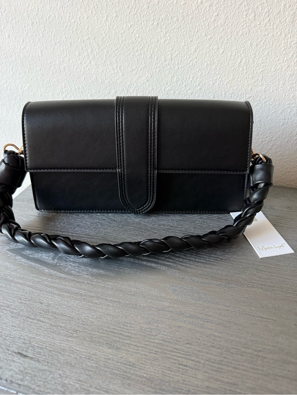 NWT Moda Luxe faux leather black magnetic closure bag with two removable straps - Picture 5 of 10